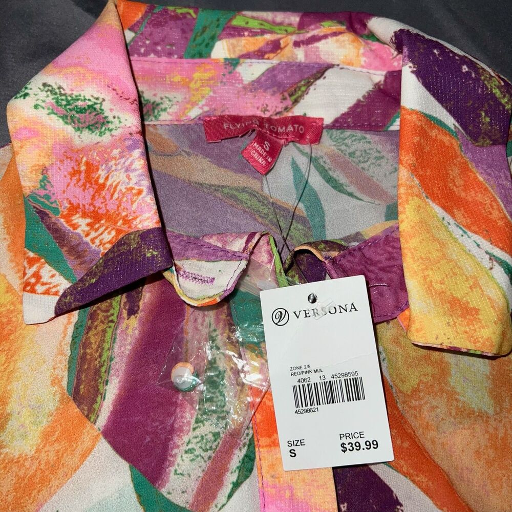 NWT Flying Tomato Abstract Print Semi Sheer Top with Balloon Sleeves Size Small - Picture 5 of 5